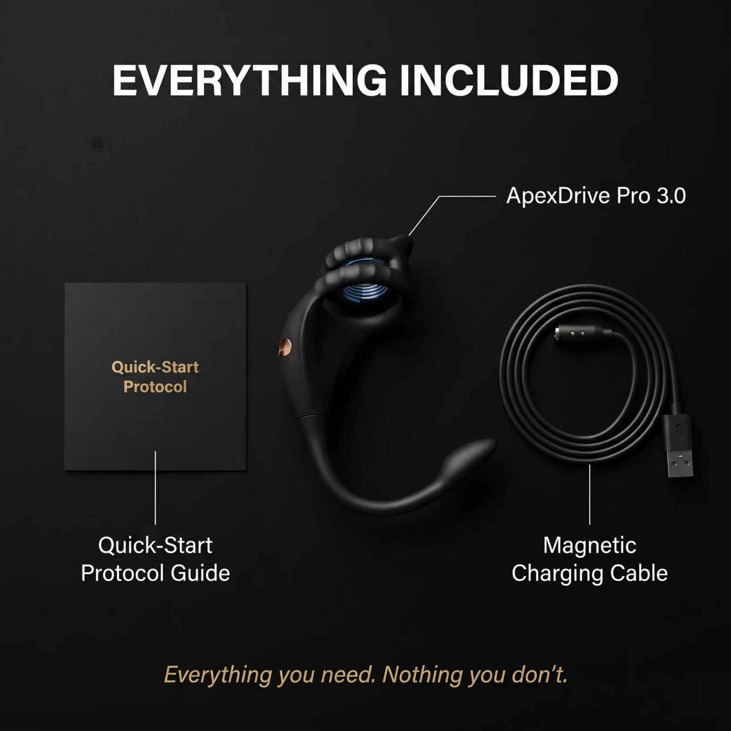Everything included — quick-start guide, magnetic charging cable
