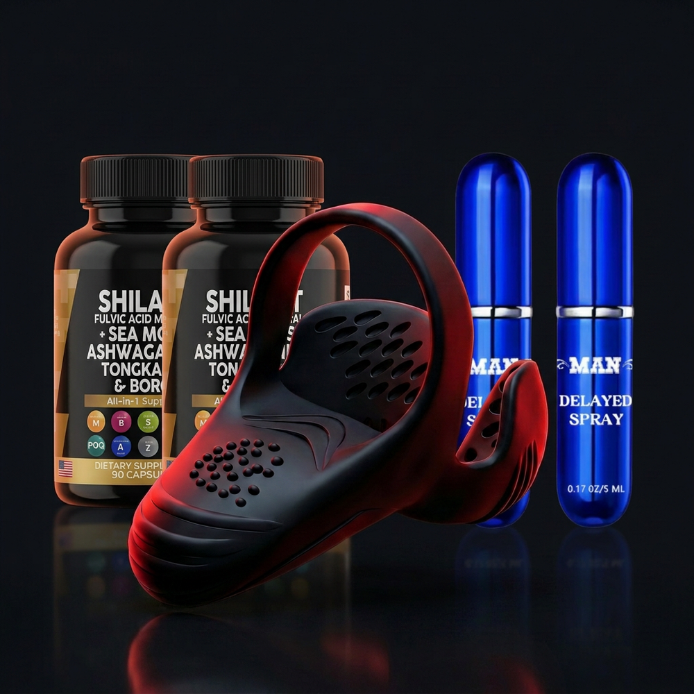 Total Sexual Wellness bundle — ApexDrive Pro + 2x King's Prime + 2x Delay Spray, charcoal render