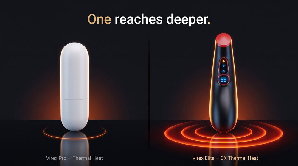 Virex Pro with one heat ring beside Virex Elite with three — one reaches deeper