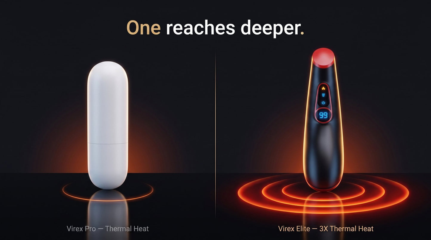 Virex Pro with one heat ring beside Virex Elite with three — one reaches deeper