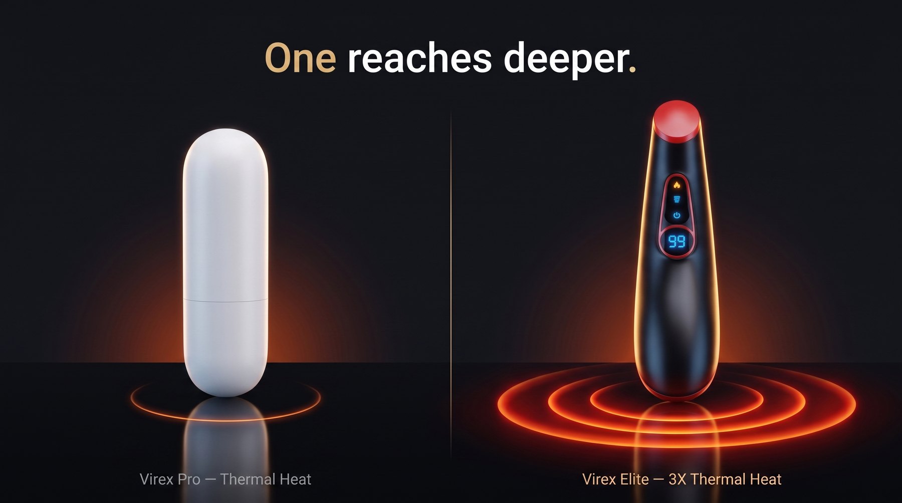 Virex Pro with one heat ring beside Virex Elite with three — one reaches deeper